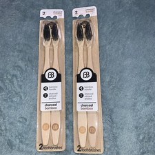 Charcoal Bamboo Toothbrush Infused Bristles Lot of 2 Brush Buddies NEW soft