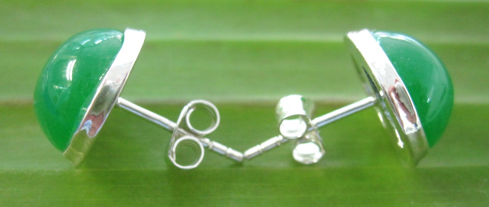 100 REAL 925 sterling silver 10mm HALF Ball "JADE" Studs Earrings