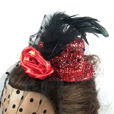 Fascinator - Flowered Hat with Face Veil (STS01304)