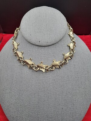 Vintage Unmarked Gold Crest Link Choker Collar Necklace Adjustable  2024 Trend