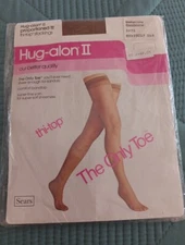 Hug Alon 2 Medium Long Sandstone Thi Top Stockings Vtg  Sears  Original Tags