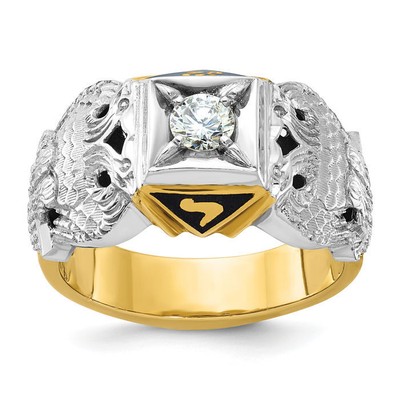 10K Solid Two Tone Gold Mens Black Diamond 32nd Degree Scottish Rite Masonic ...