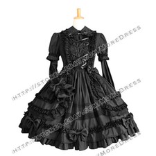 Lady Victorian Ruffle Frill Bow-tie Princess Ball Gown Reenactment Dress Party