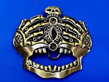 Skull Skeleton Fingers Over Eyes Bones Pirate King Crown Cutout Belt Buckle
