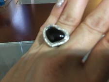 Black Onyx    Set In .925 /6.2 Grams And Plated In Rhodium With CZ Size 6