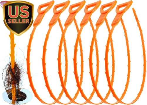 Drain Clog Remover Tool- 6 Pack 20 Inch Length Drain Cleaner Sticks for Sink, Pi