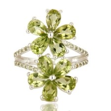 Natural Peridot Gemstone Ring 925 Sterling Silver August Birthstone Jewelry