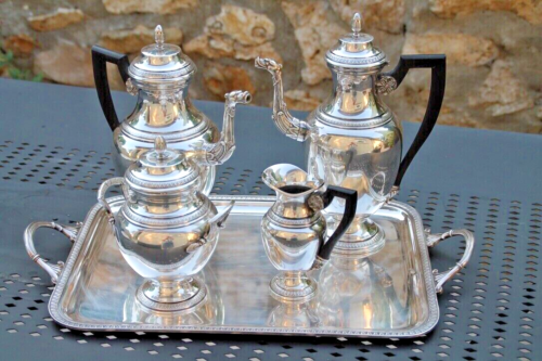 Antique French Empire Silver Plated Tea Set Service Christofle Classical Odiot - Zdjęcie 1 z 16