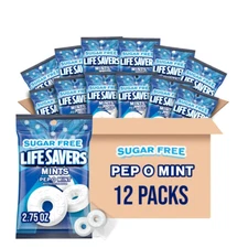 LIFE SAVERS Pep-O-Mint Breath Mints Hard Candy 2.75 Oz Bag Pack of 12
