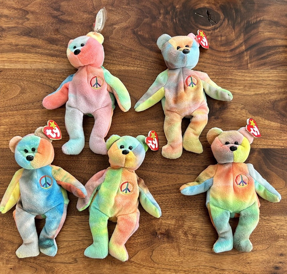 Ty Original Beanie Baby: Peace Bear 1996 - Multicolor Tie-dye Lot of 5 MWMTs | eBay