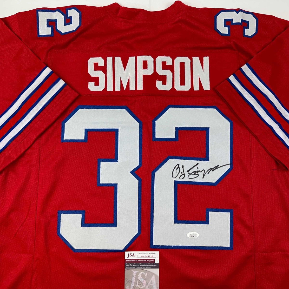 Autographed/Signed OJ O.J. Simpson Buffalo Red Football Jersey JSA