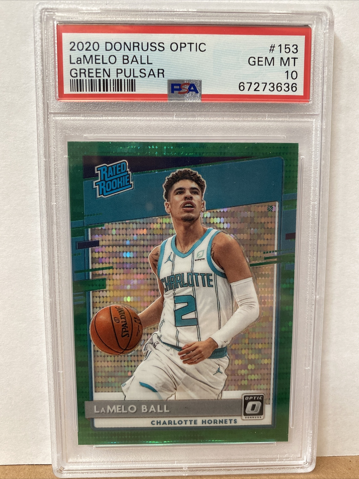 2020 Donruss Optic #153 Lamelo Ball Green Pulsar Rated Rookie PSA 10 Hornets