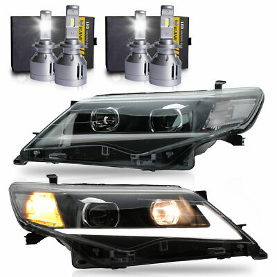 LED Headlights w/DRL Single Beam+2 Pair H7 LED Bulbs  for 12-14 Toyota Camry