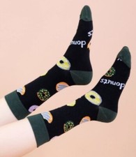 Black Assorted Donuts Socks Novelty Unisex 6-12 Crazy Fun SF114