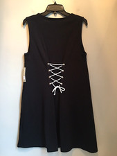White Warren Dress Sleeveless Fit Flare Women Medium Black Lace Up Tie Back NWT