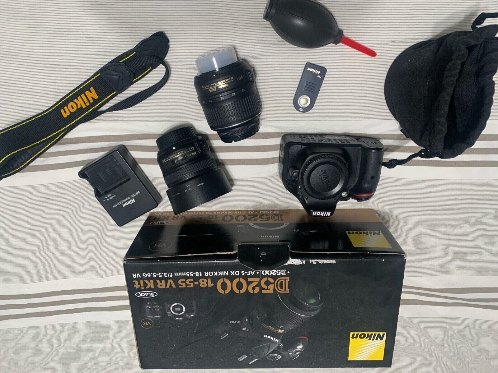 progressief Monument Geneeskunde Nikon D5200 body includes 18-55mm lens, 50mm 1:1.8 g lens + MORE! | eBay
