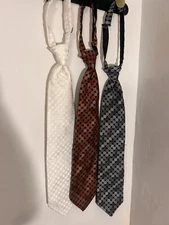 Lot Of 3. mens Pre-tied neck ties lot -White, Gray Burgundy Grouped Circles