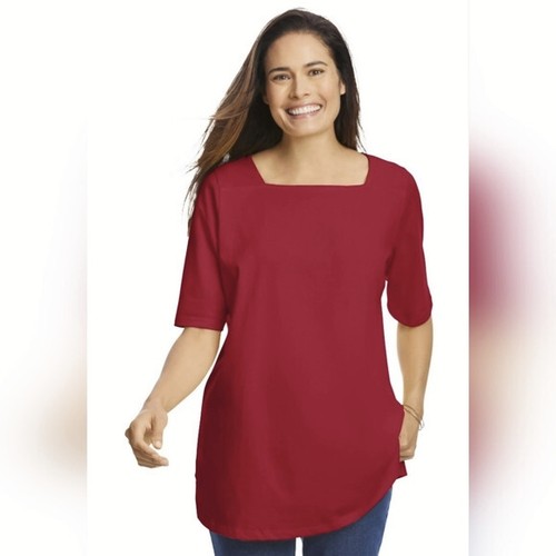 Damen Within Damen kurzärmeliger Pullover rotes Shirt groß (18/20) Baumwolle Oberteil EC