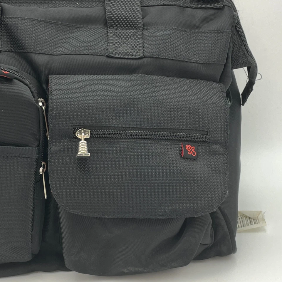 FISHER PRICE Bolsa de Pañales Mensajero Negra Forro Rojo Bolsillo Cambiador 16x12 Foto 3 de 4