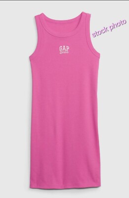 GAP X Barbie Kids Arch Logo Rib Tank Knit Dress Sleeveless Pink Girls Medium 8