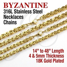 Byzantine18K Gold Plated Stainless Steel Chains Necklace 14in - 32in Men