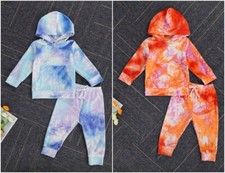 NEW Tie Dye Hooded Sweatshirt Sweat Suit Girls Velour Outfit Set 18M 2T 3T 4T 5T