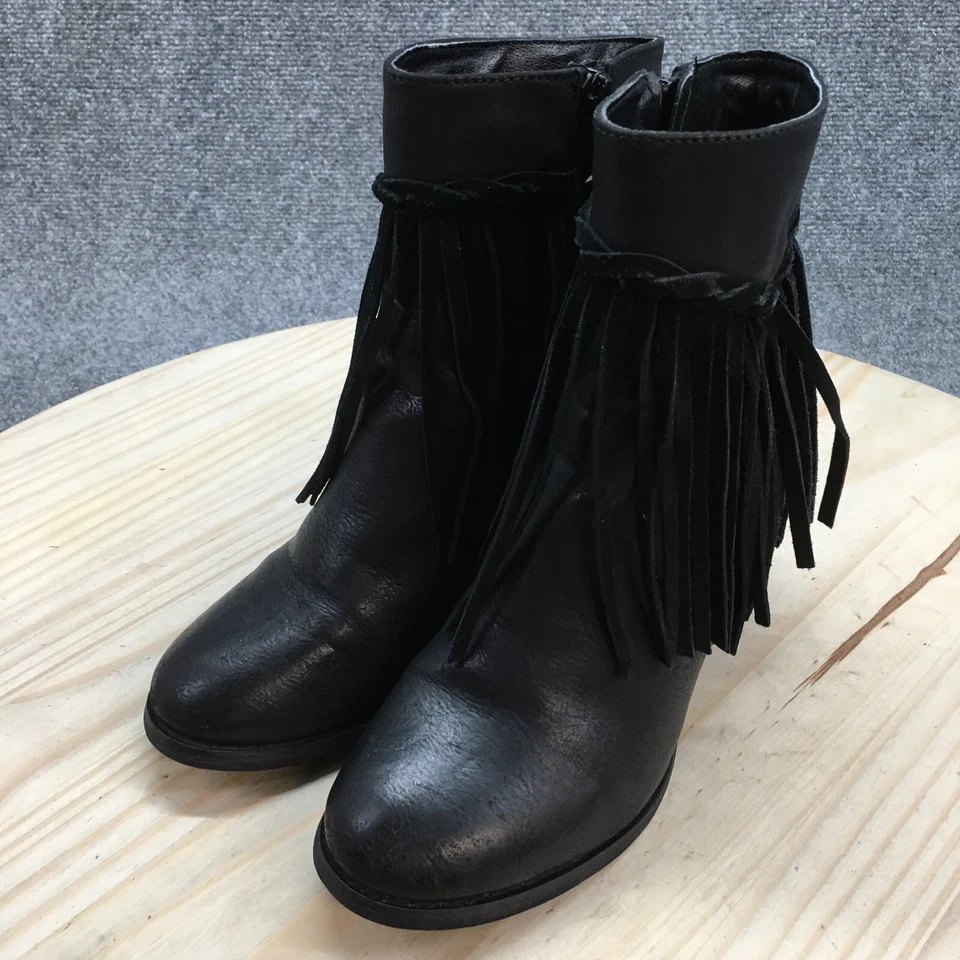 Sbicca Boots Womens 6 Vintage Collection Fringe Ankle Booties Heels Black Zipper - Image 3 of 4