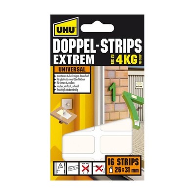 UHU EXTREM Klebestreifen für max. 4,0 kg, 26,0 x 31,0 mm, 16 St.