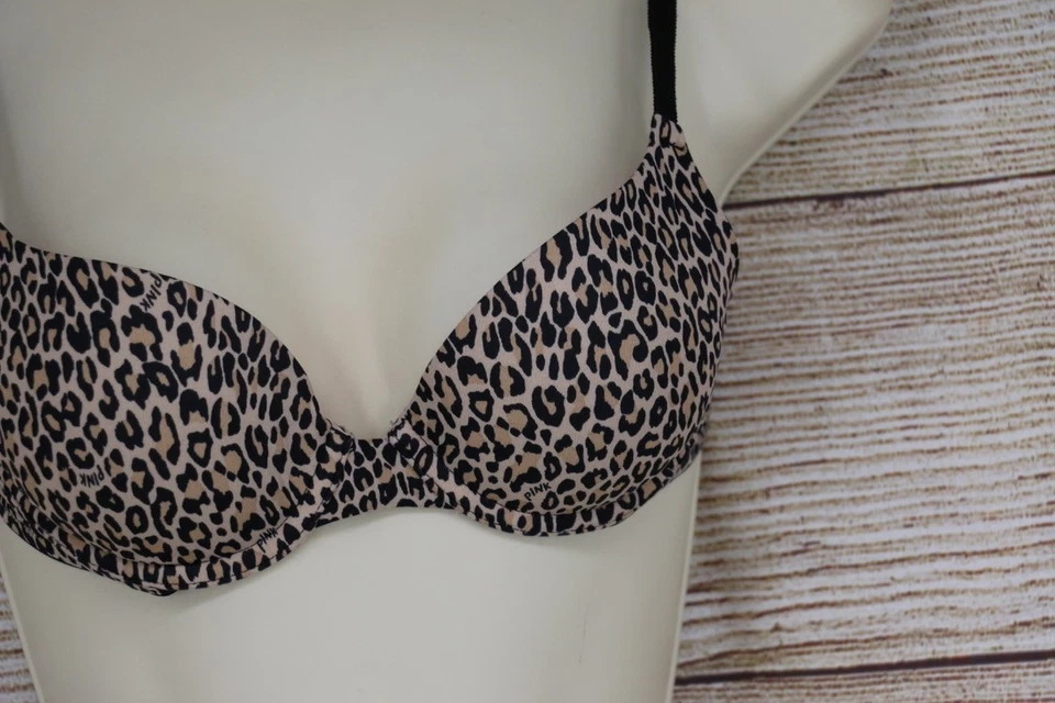 Victoria's Secret Pink Womens Size 32A Padded Underwire Adjustable Leopard Bra - Image 2 of 4