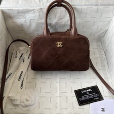 Vintage Dark Brown Quilted Suede Boston Bag, Handbag for Daily  Casual Outing