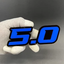 Set of (2) 5.0 Car Emblem Badges Racing Aggressive Blue on Black Fender Badges
