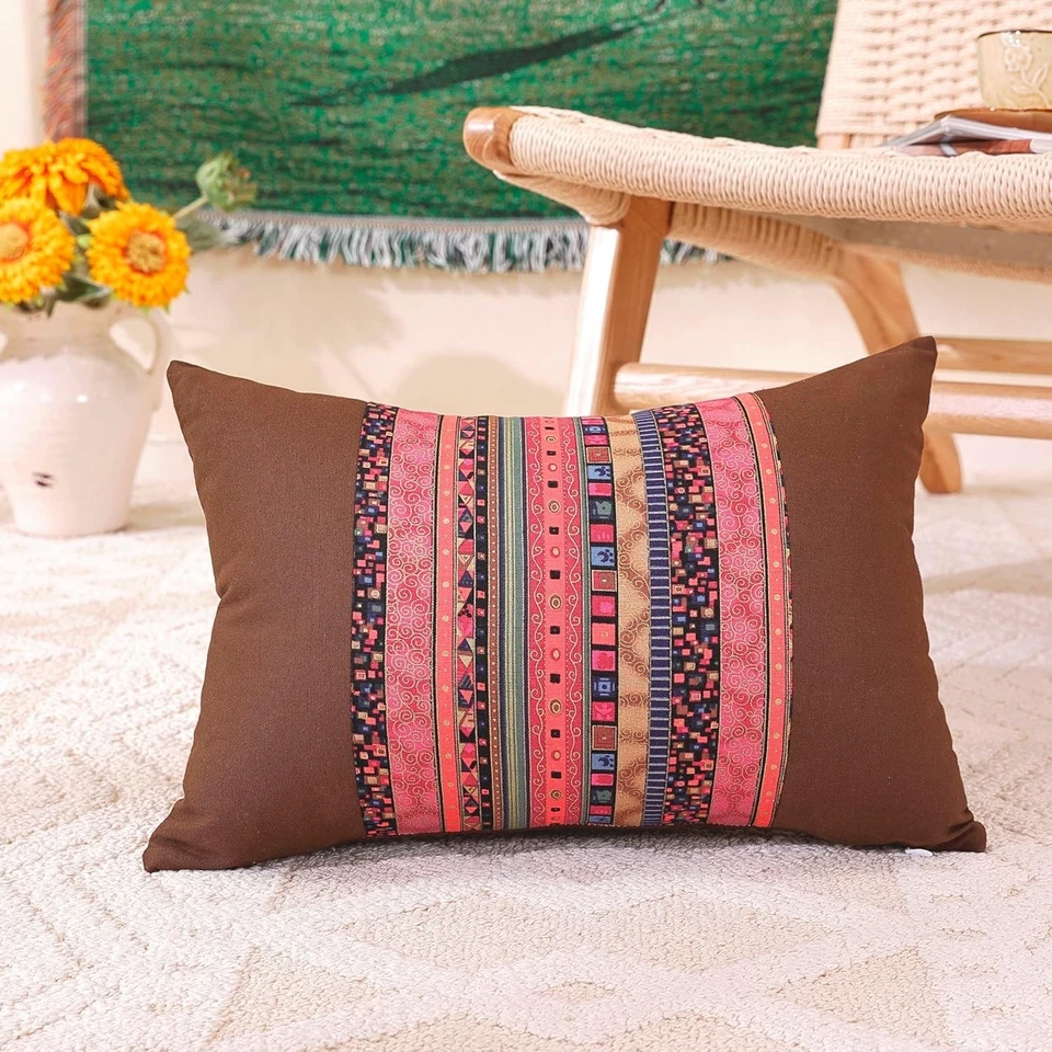 Chic Patchwork Farmhouse Pillowcases, 12" x 20", Eco-Friendly Design, Set of 2 - Image 3 of 4