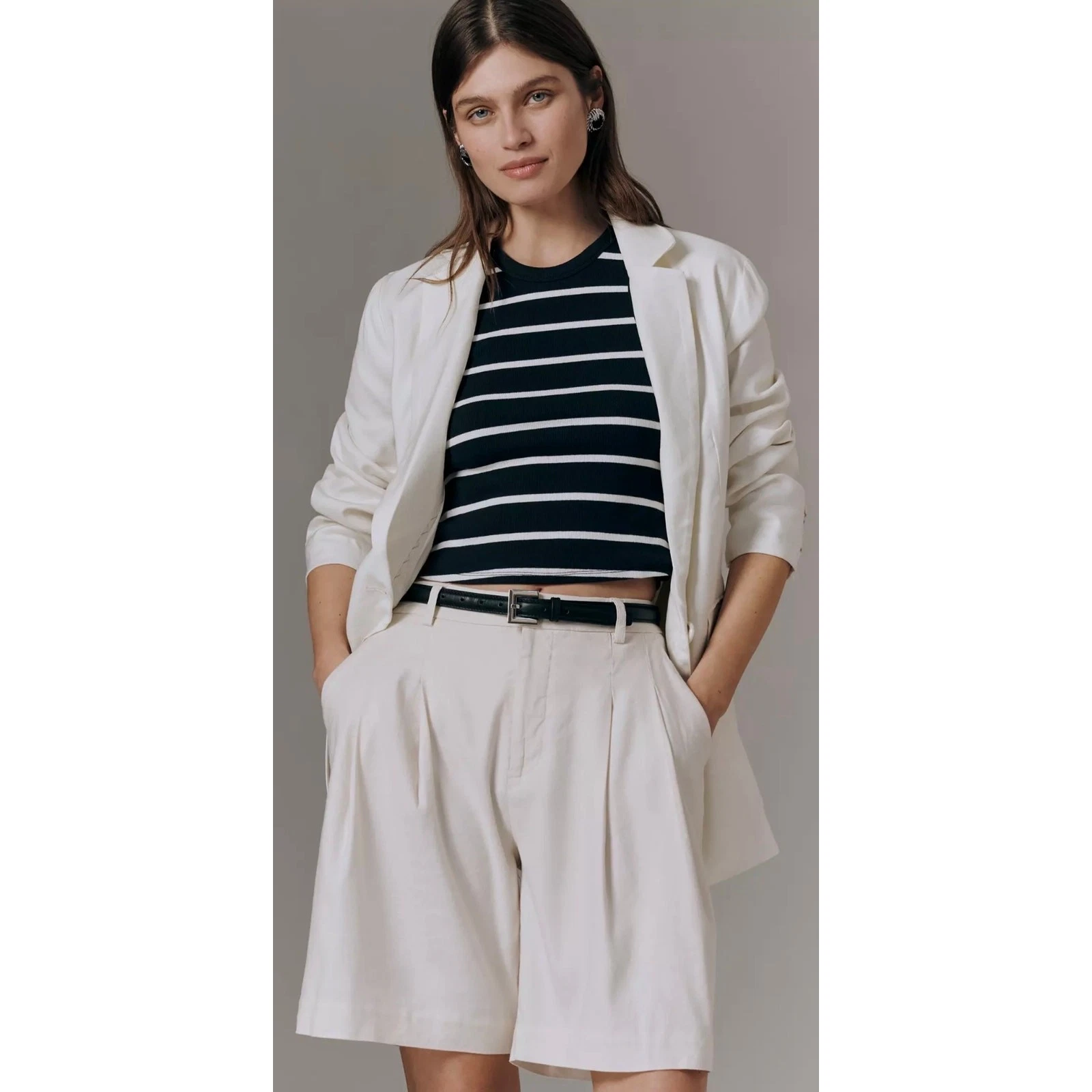 Maeve Anthropologie Avery European Linen Stretch Pleated Shorts, Size 8