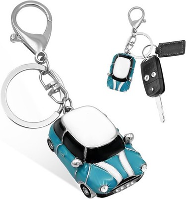 3D Cute Car Model Keychain with Rhinestone Detail and Metal Ring, Car Accessorie