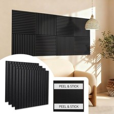   NEW 3D Wood-Grain Acoustic Wood Slat Wall Panels  23    23   Black  4-Pack