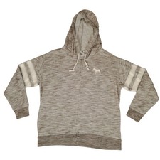 Victoria's Secret PINK Gray Space Dye Full Zip Hoodie Extra Small Varsity Stripe