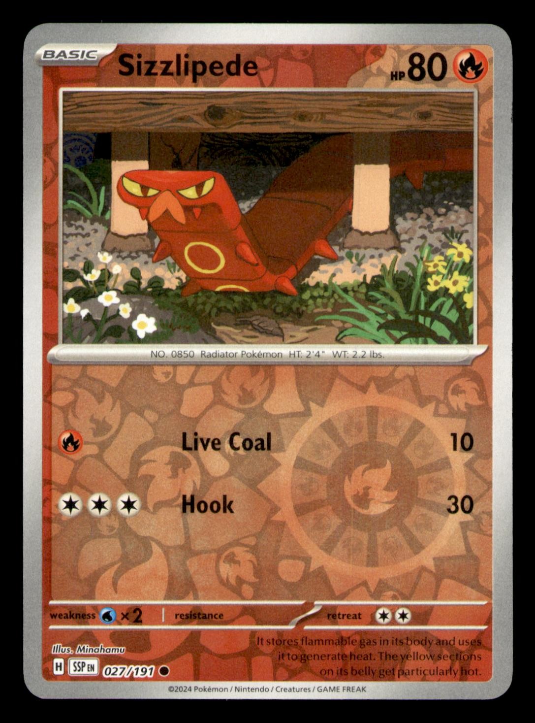 Sizzlipede 027/191 Common Surging Sparks Pokemon Reverse Holo Near Mint