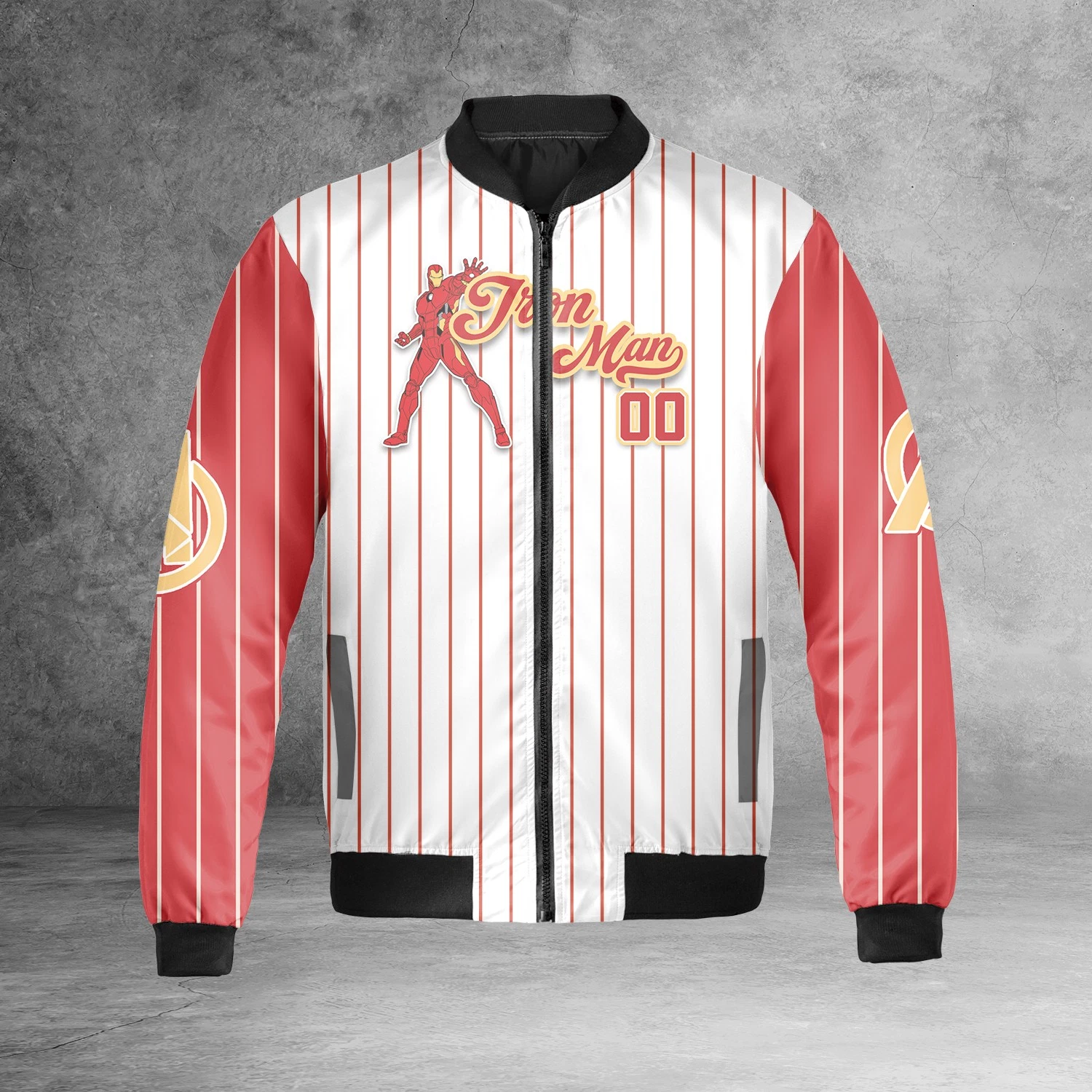 Personalized Iron Man Superhero Red & White Simple Striped Gift For Fan Jacket