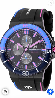 TechnoMarine Quartz Analog 45mm 50m Black Dial Blue/Black Bezel Silicone Strap