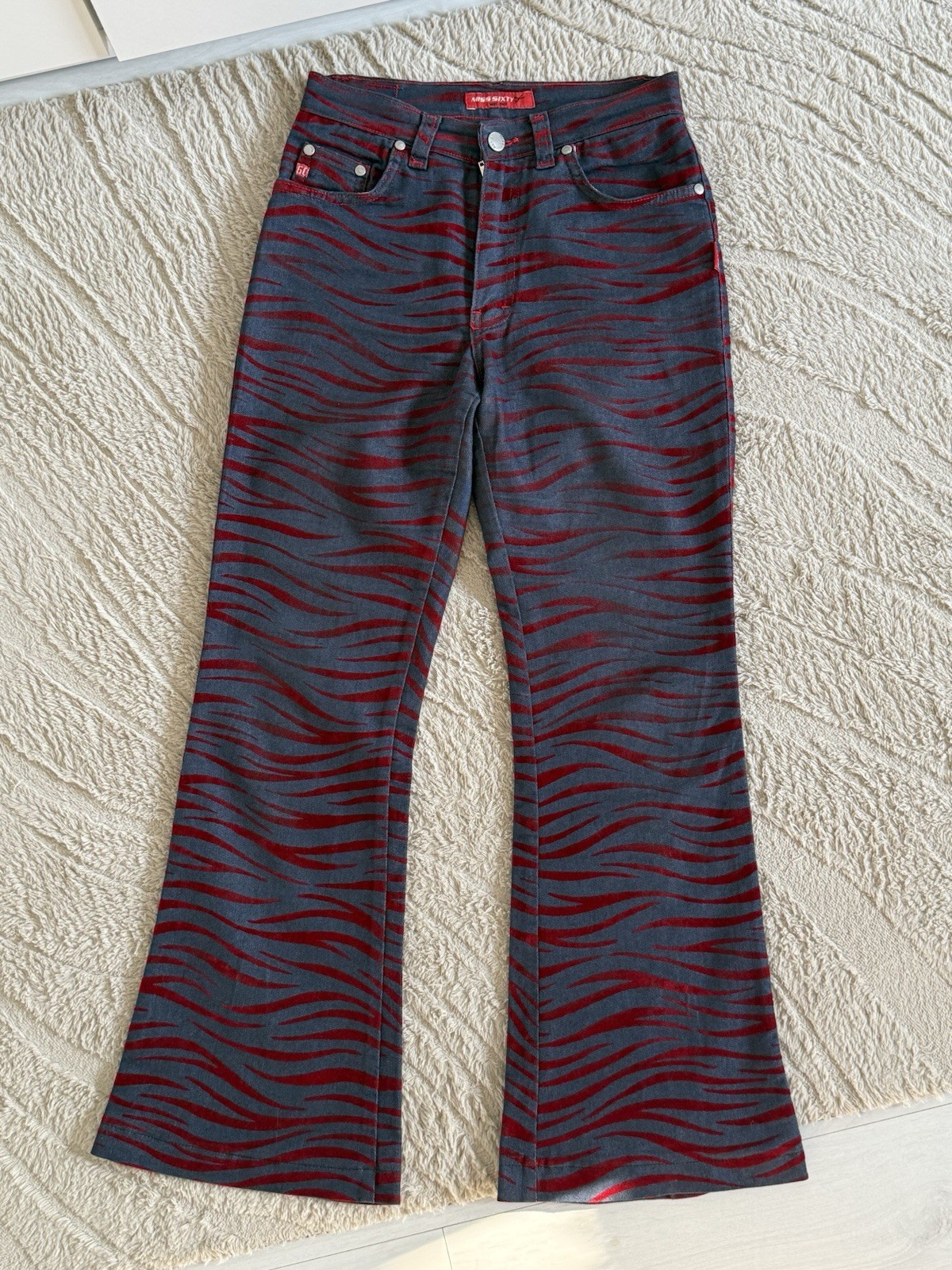 Vintage Miss Sixty Y2K Flared Low-Rice Velour Zebra Rare Jeans Size 28