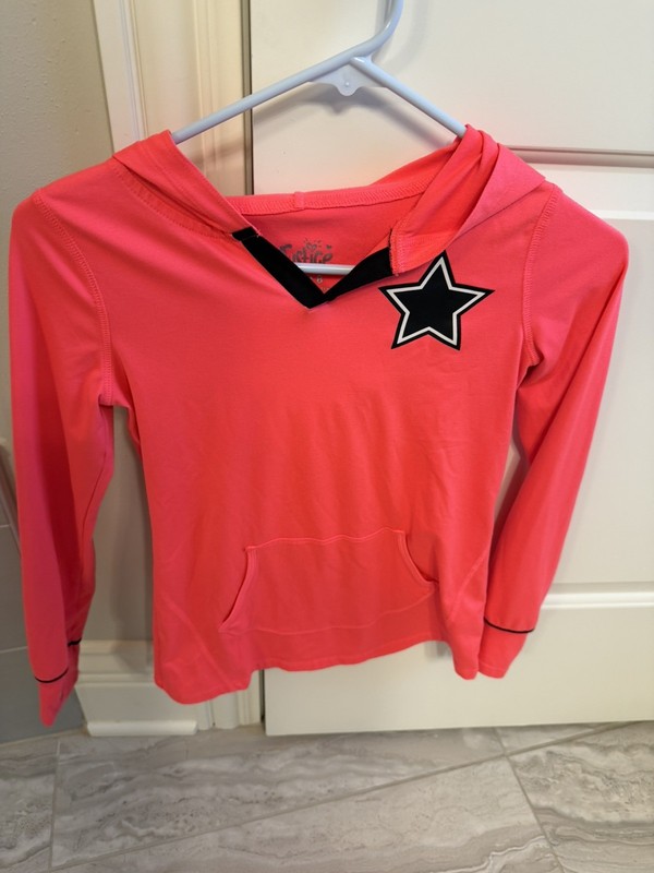 Justice sz 8 gymnastics hoodied pullover neon pink black