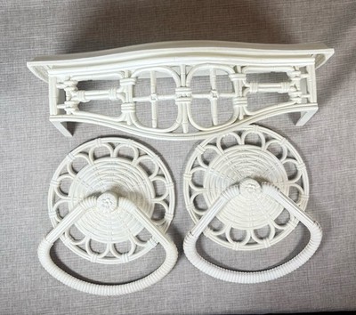 VTG 80s HOMCO 3067 Wall Shelf White Resin Bamboo & 2- Towel Rack 3314 Bathroom