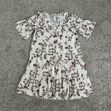 LOFT XS Floral Ruffle Sleeve A-Line Dress Pullover Short V-Neck