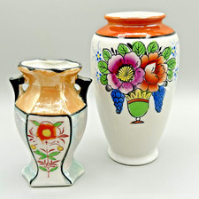 Small Vases Hand Painted Floral Vintage with Lustre glaze 5 and 3.5 inches
