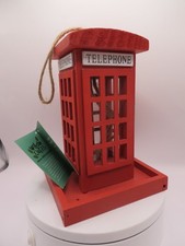 New Red Wood + Plastic English Style Telephone Box Hanging Garden Bird Feeder