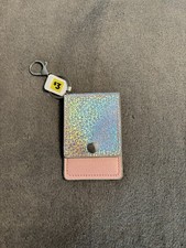 Sparkly Silver w Pink Faux Leather Keychain ID Holder - Keychain Wallet - New