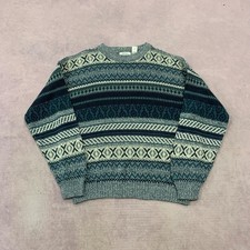 Vintage Knitted Jumper abstract patterned grandad knit sweater Men's XL