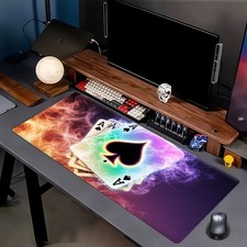 40 90cm 1pc Large Gaming Mouse Pad - Poker-Themed Design with Flaming Card, Non-