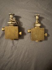 Pair Vintage Machined Brass Push Button Pneumatic Air Control Valves In Out