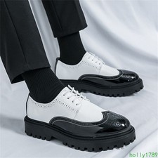 Men's Patent Leather Slip-On Platform Loafer Round Toe Lace Up Shoes